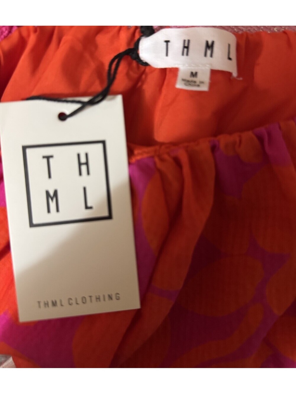 THML Floral Off Shoulder Blouse Women’s M Pink Orange NWT Boho Balloon Sleeve - Picture 3 of 8